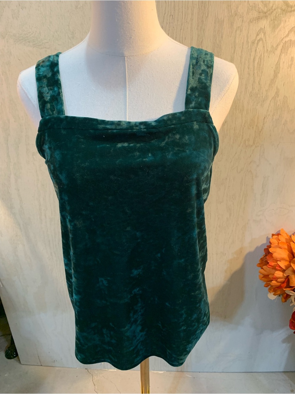 J. Jill Velvet Square-Neck Tank Top in Teal Green